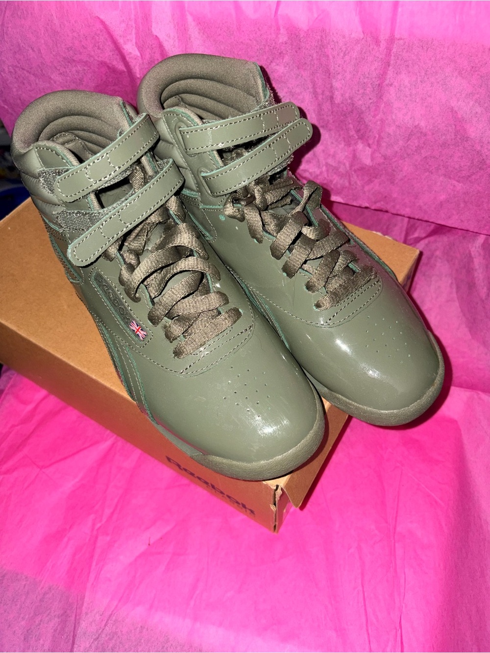 Reebok Patent Leather Hunter Green High-Top Sneakers